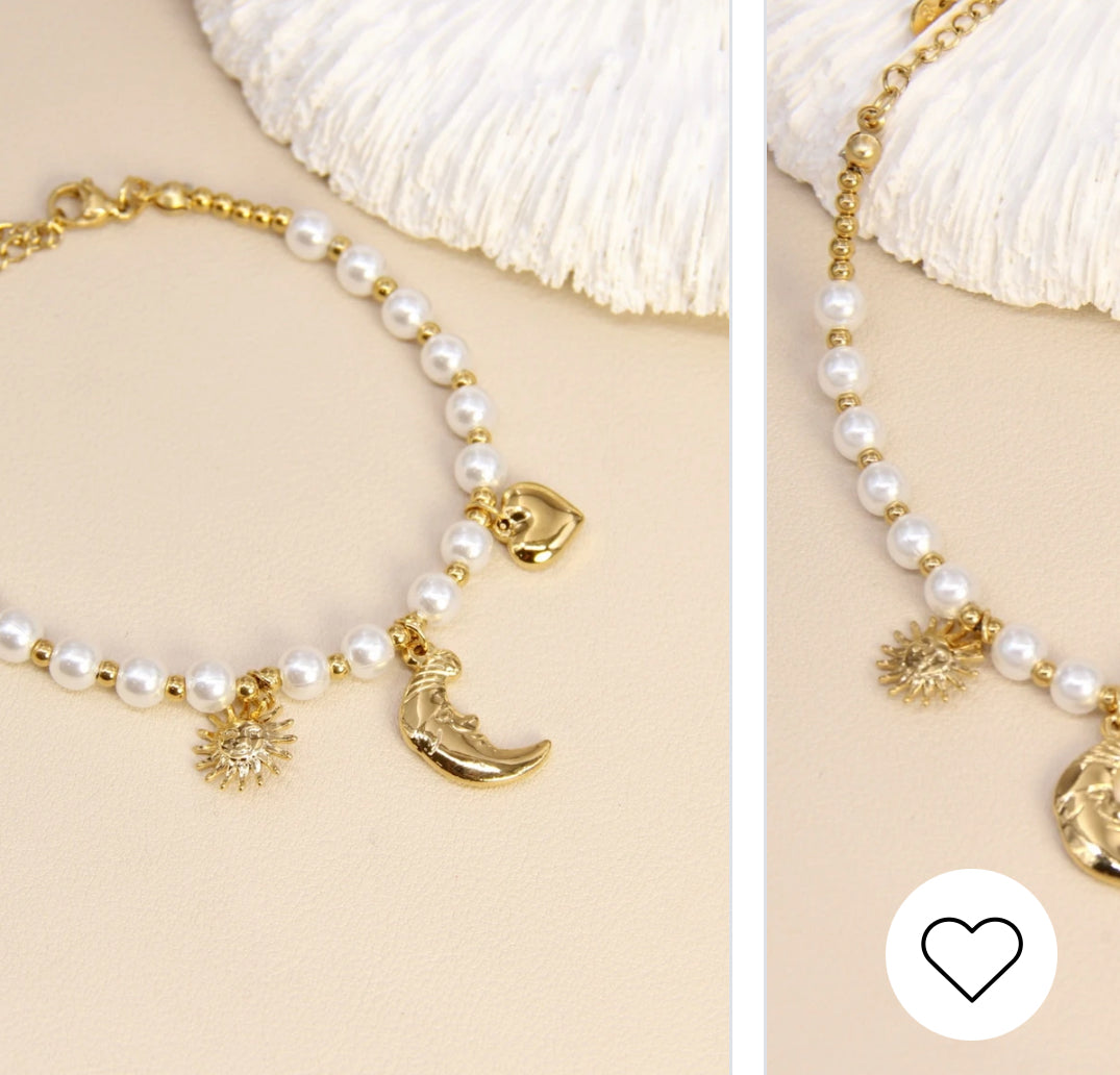 Armband, Perlen, Sonne, Mond, Herz